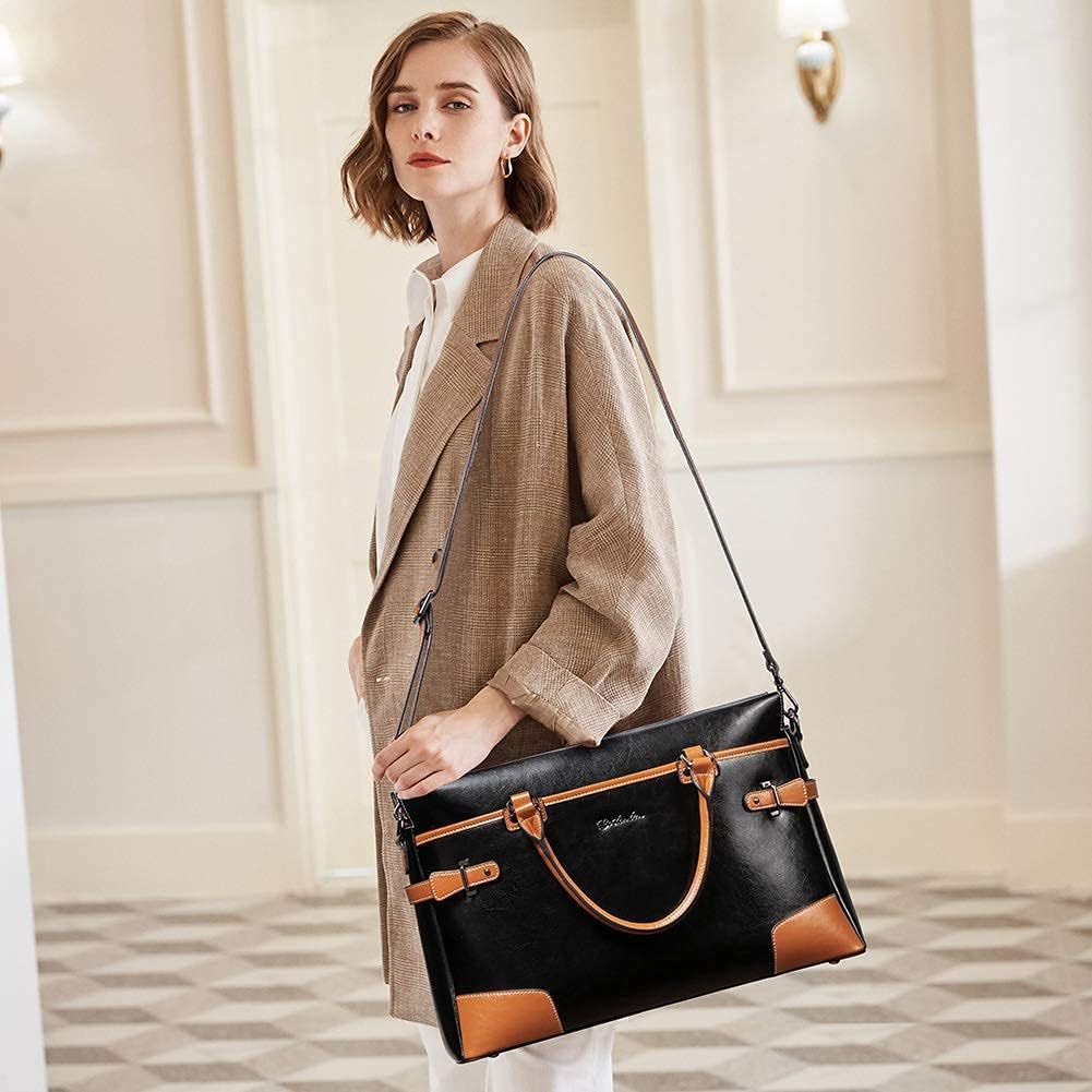 BOSTANTEN Briefcase for Women Leather Laptop Bag 15.6 inch Computer Messenger Office Business Work