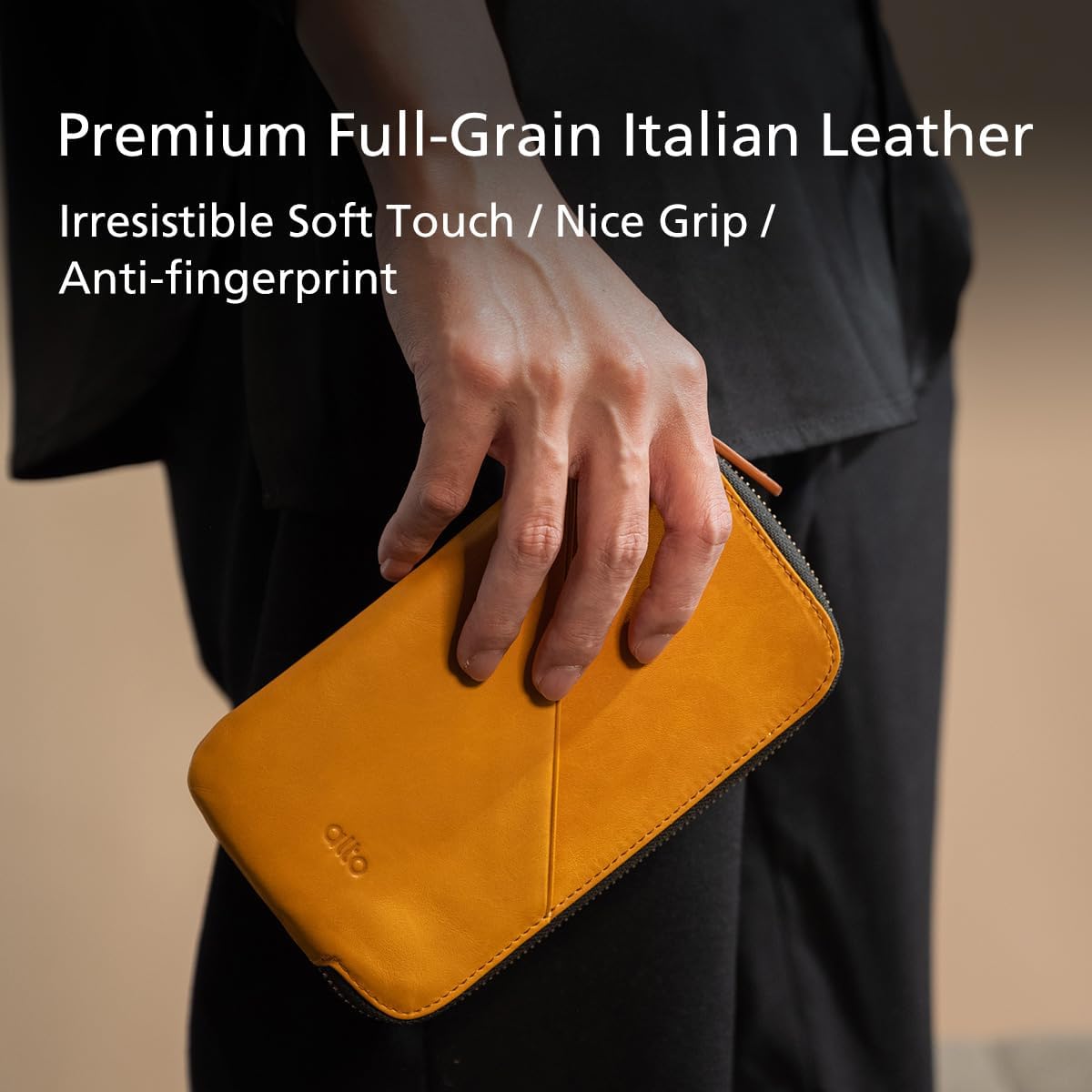 Alto Travel Phone Wallet, Italian Leather Case Passport Holder, Designed for Phones Up to 6.8 inches, Android and iPhone 17, Air, 16, 15, 14, 13 (Caramel Brown) (Not for iPhone 17 Pro Max, 16 Pro Max)