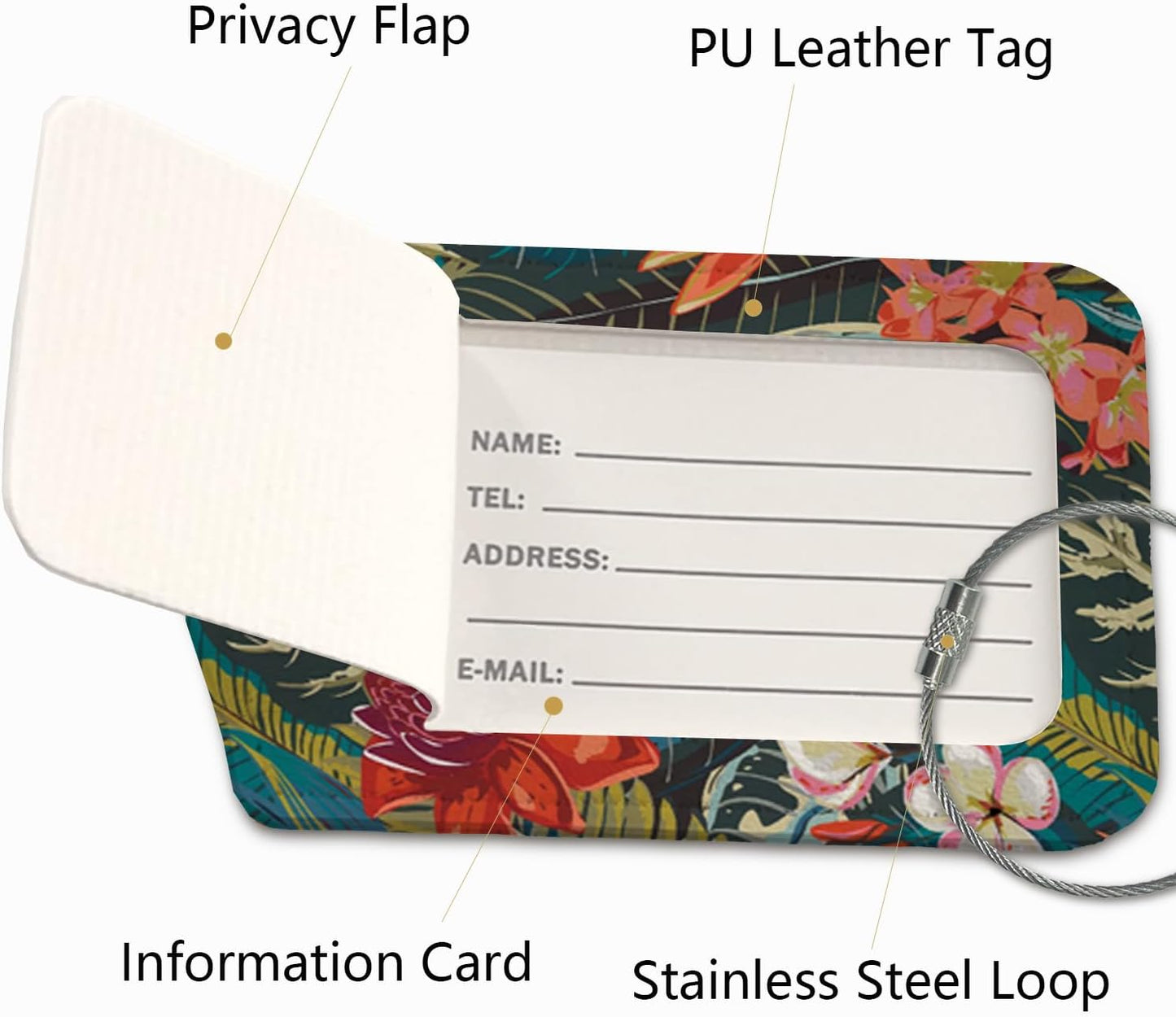 Vintage Luggage Tags for Suitcases,Retro Flower 2 Pack Baggage Tag Label with Steel Loop,Handbag School Bag Backpack Traveling Accessories,Flora Gifts for Women