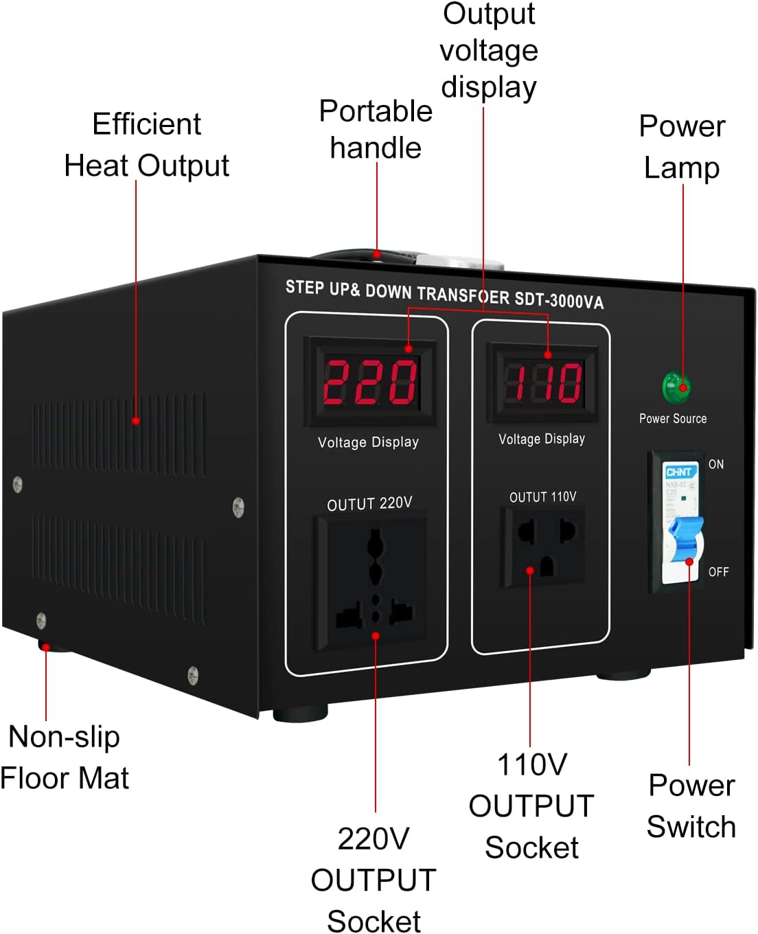 Step Down/Up Transformer 220v to 110v, 3000W Voltage Converter 110 to 220 120v to 240V Heavy Duty Power Transformer