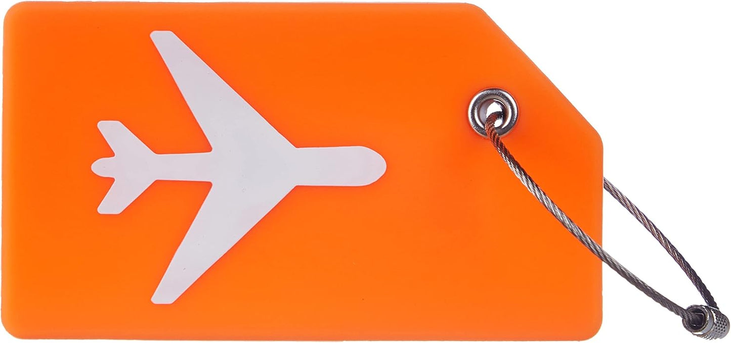 Gostwo 2 Pack Silicone Luggage Tags for Suitcases, 26 Initial Letter Baggage Labels Handbag School Bag Suitcase Instrument Tag with Stainless Steel Loop(Orange)(Airplane)