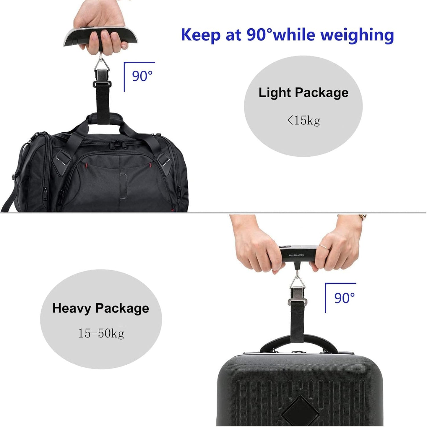 ROTOPATA Travel Luggage Weight Scale with Hook, Portable Hand Digital Scale for Suitcase Bag Baggage with Backlit LCD Display, Temperature Sensor, Pesas para Maletas de Viaje(Silver Black)