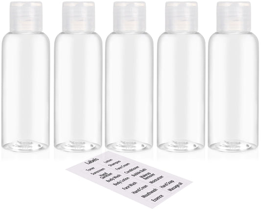 DNSEN 5 Pack 3.4oz Empty Plastic Travel Bottles for Toiletries TSA Approved Leak Proof Squeezable