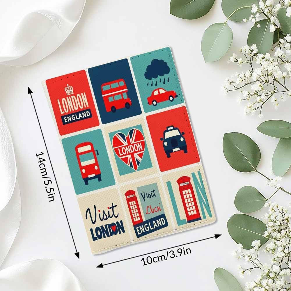 London Symbols Passport Holder for Travel Brtish England Flag Heart Design PU Leather Passport Cover Wallet Cute Passport Card Holder for Women and Men