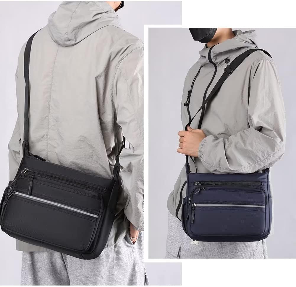 Mudono Messenger Bag for Men Nylon Waterproof Shoulder Bag Multi-pocket Crossbody Bag Daily Travel Bag Lightweight Satchel