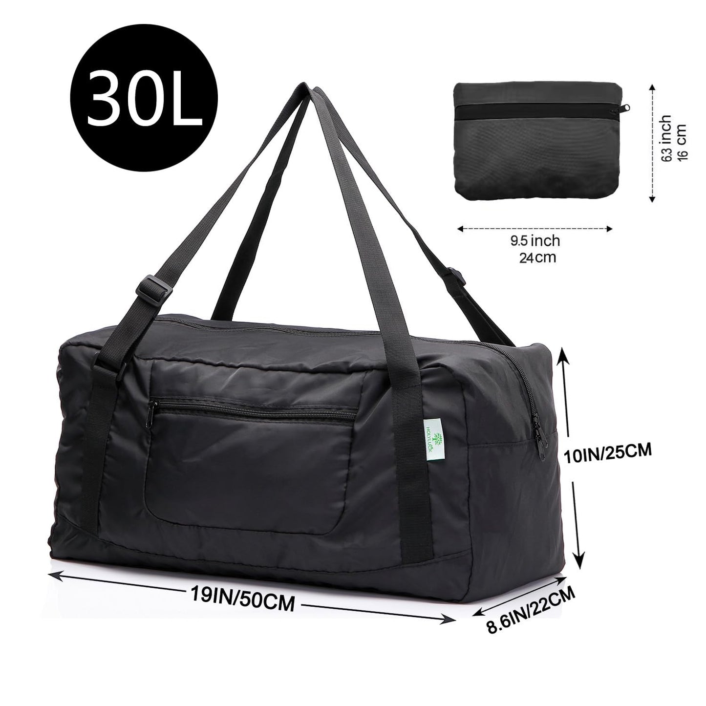 HOLYLUCK Foldable Travel Duffel Bag Luggage for Gym - black