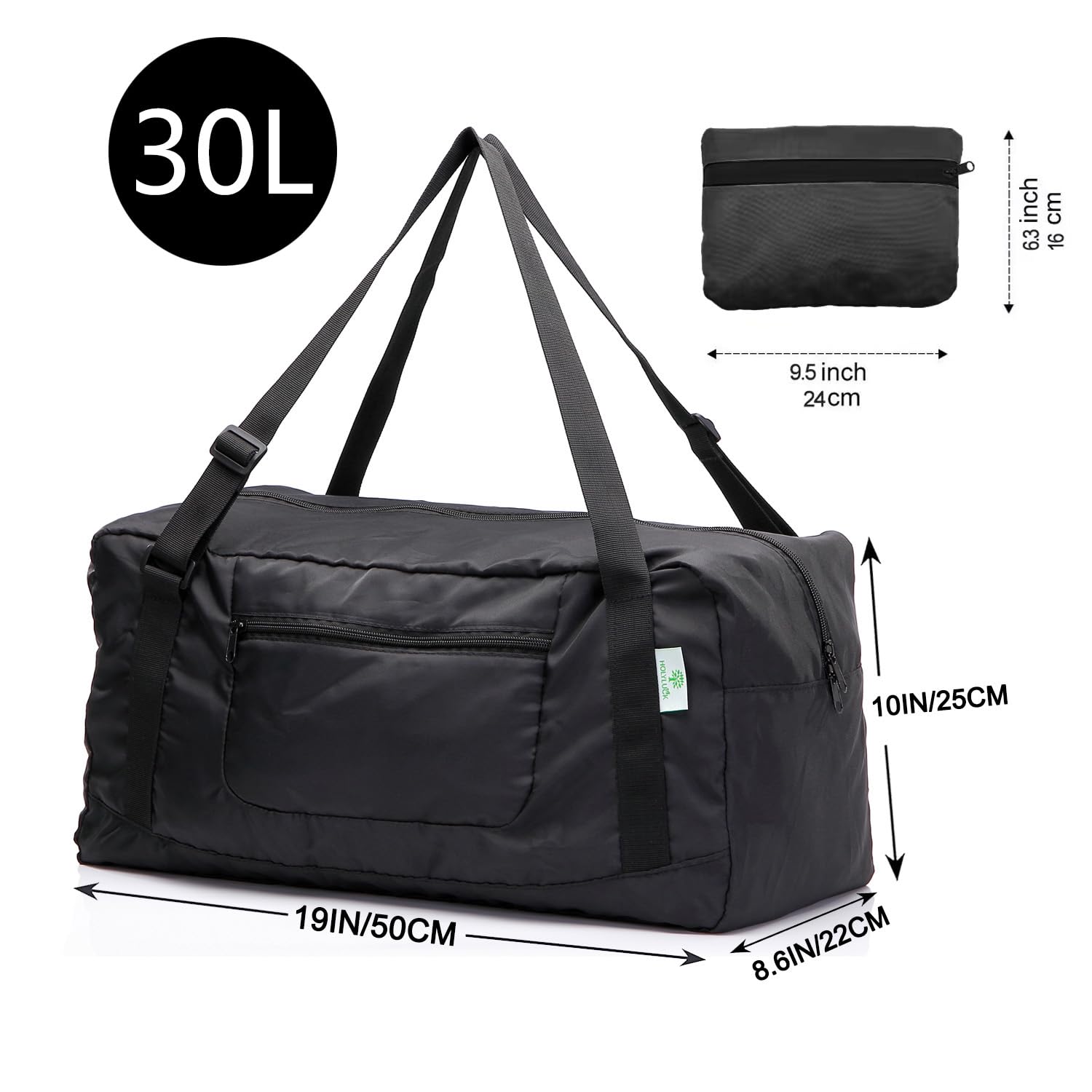 HOLYLUCK Foldable Travel Duffel Bag Luggage for Gym - black