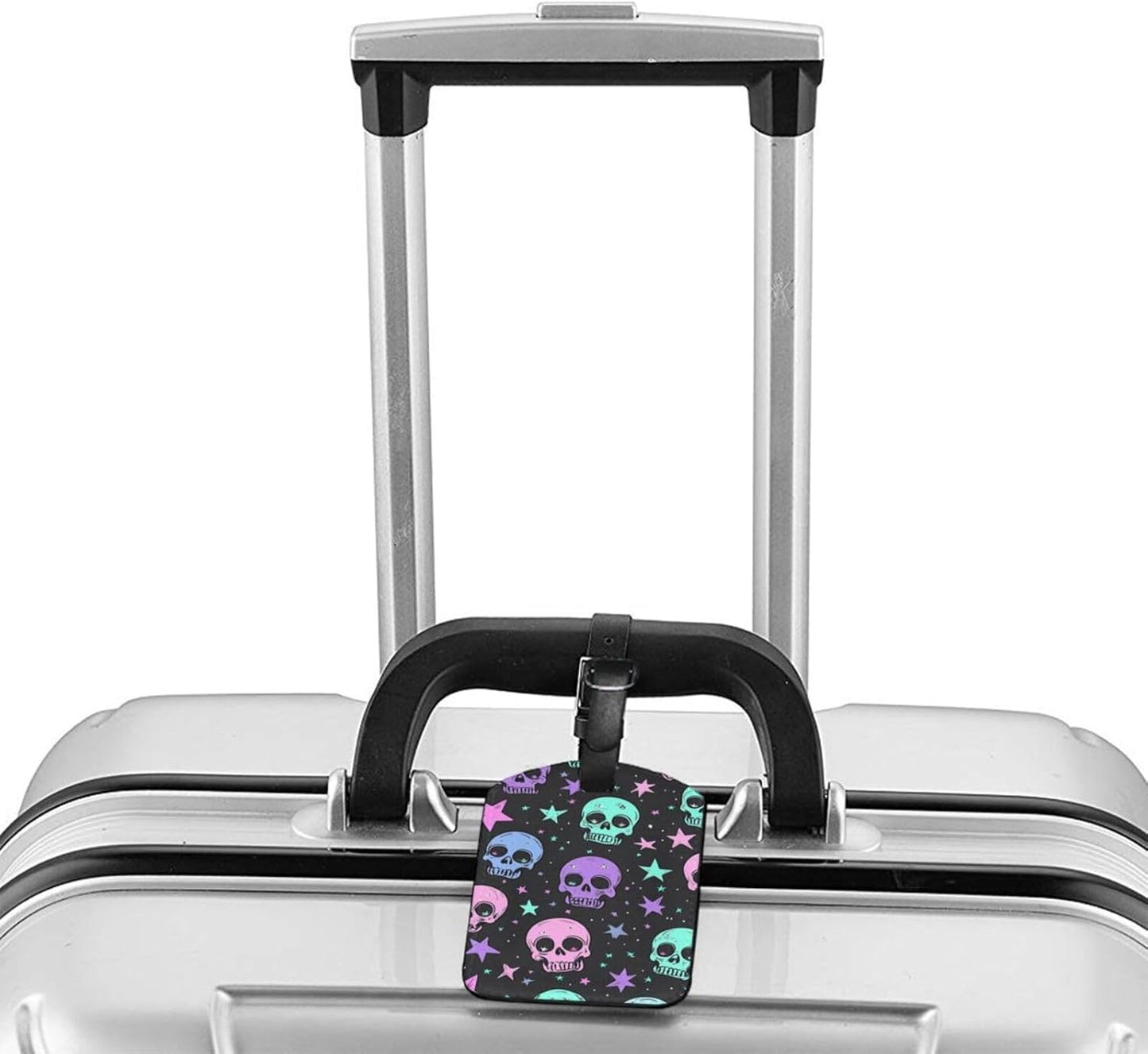 Skull Star Neon Luggage Tag Leather Suitcase Tags Cute Luggage Identifiers for Suitcases Privacy Cover Travel Name Tag for Kids Adult