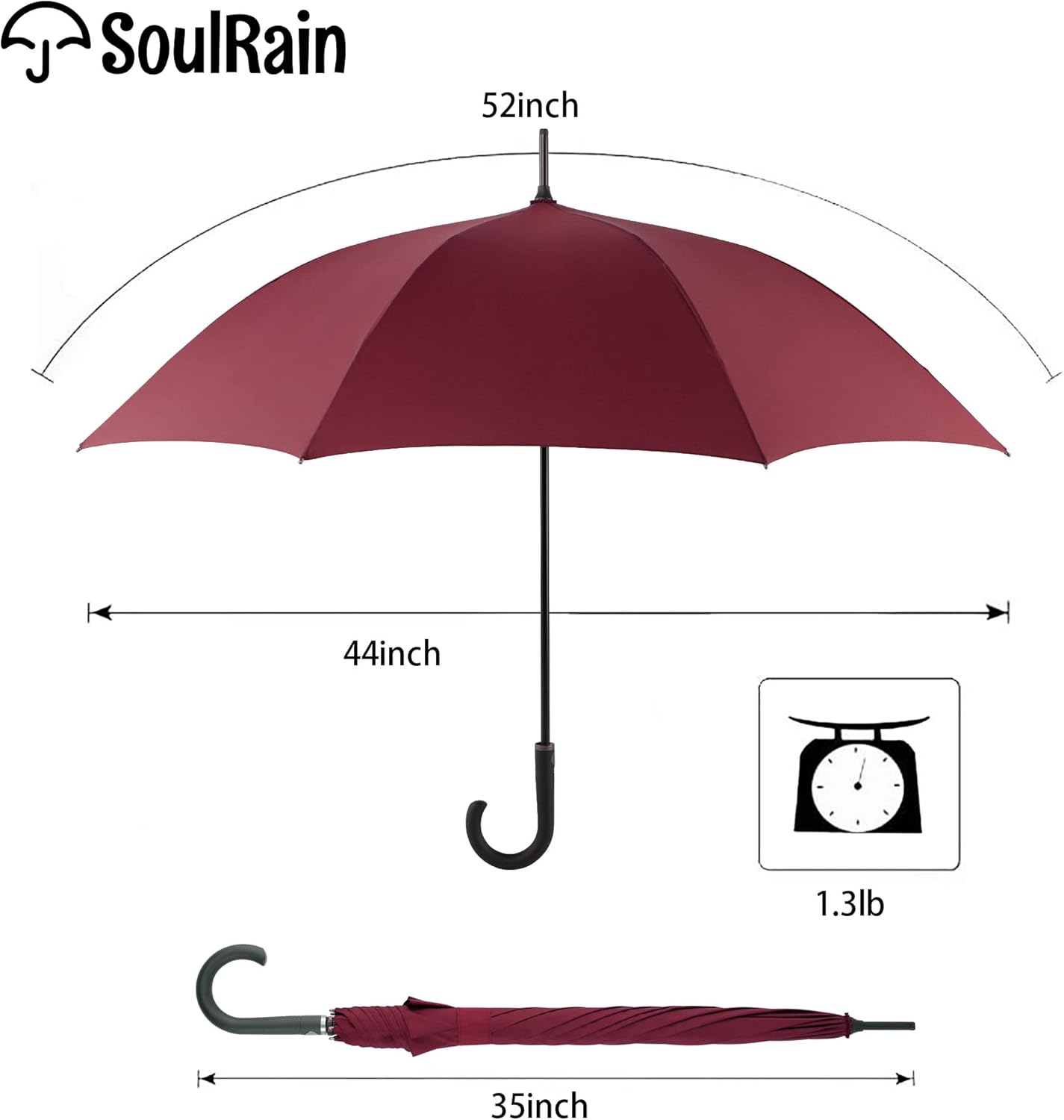 SoulRain 50 Inch Large Stick Umbrella Windproof Automatic Open Oversized J Handle Umbrellas for Men and Women Unbreakable Strong Travel Golf Umbrella