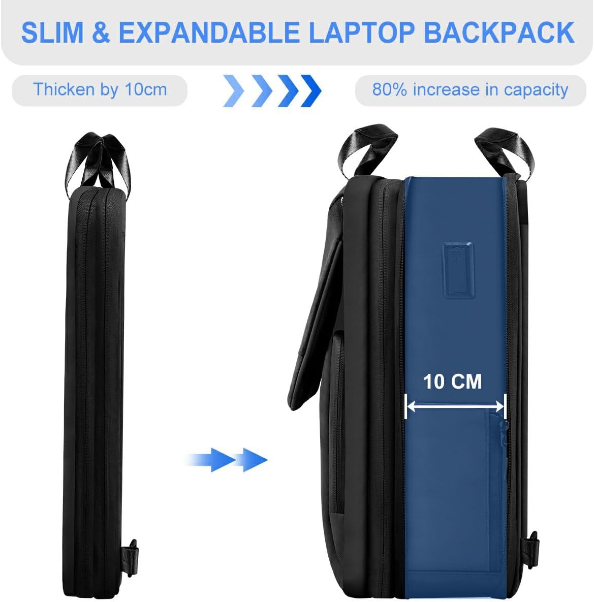 ZINZ Slim & Expandable Laptop Backpack 15.6 16 17 inch Travel Business Backpack Water-Resistant Daypack for Men and Women，Black