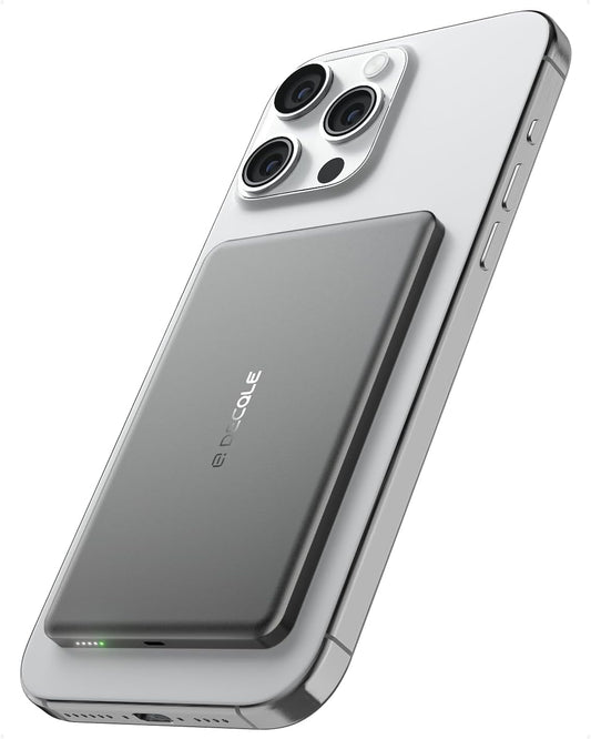 “Air” Power Bank for MagSafe 5000mAh, Ultra Slim Magnetic Wireless Portable Battery Charger Case with USB-C Cable, Compatible with iPhone 17/16/15/14/13/12 Series Only (Grey)