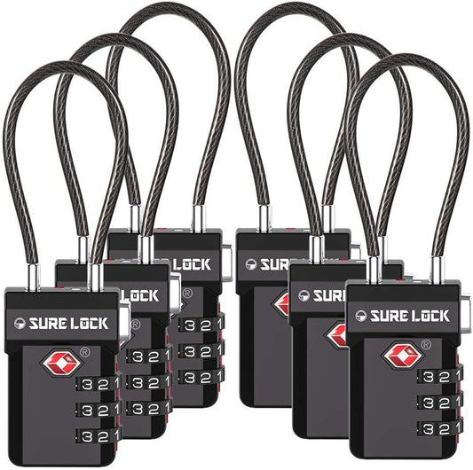 SURE LOCK TSA Approved 3-Digit Combination Luggage Locks – Open Alert Indicator, Re-settable Code with Zinc Alloy Body, Easy-Read Dials for Suitcase, Backpack, Gym Locker & Toolbox (Multiple Colors)
