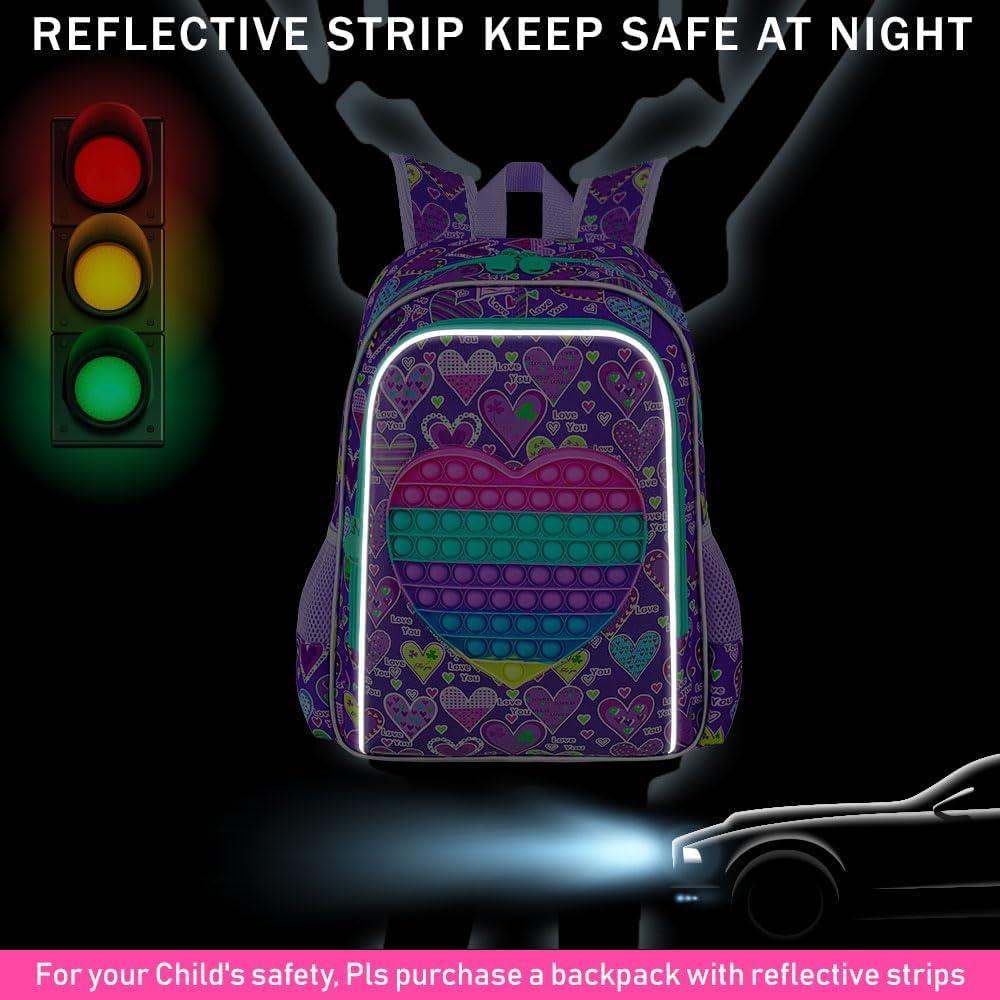 AGSDON 3PCS Backpacks for Girls, 16" Elementary Kids Bookbag for Prechool, Water Resistant Backpack with Lunch Box