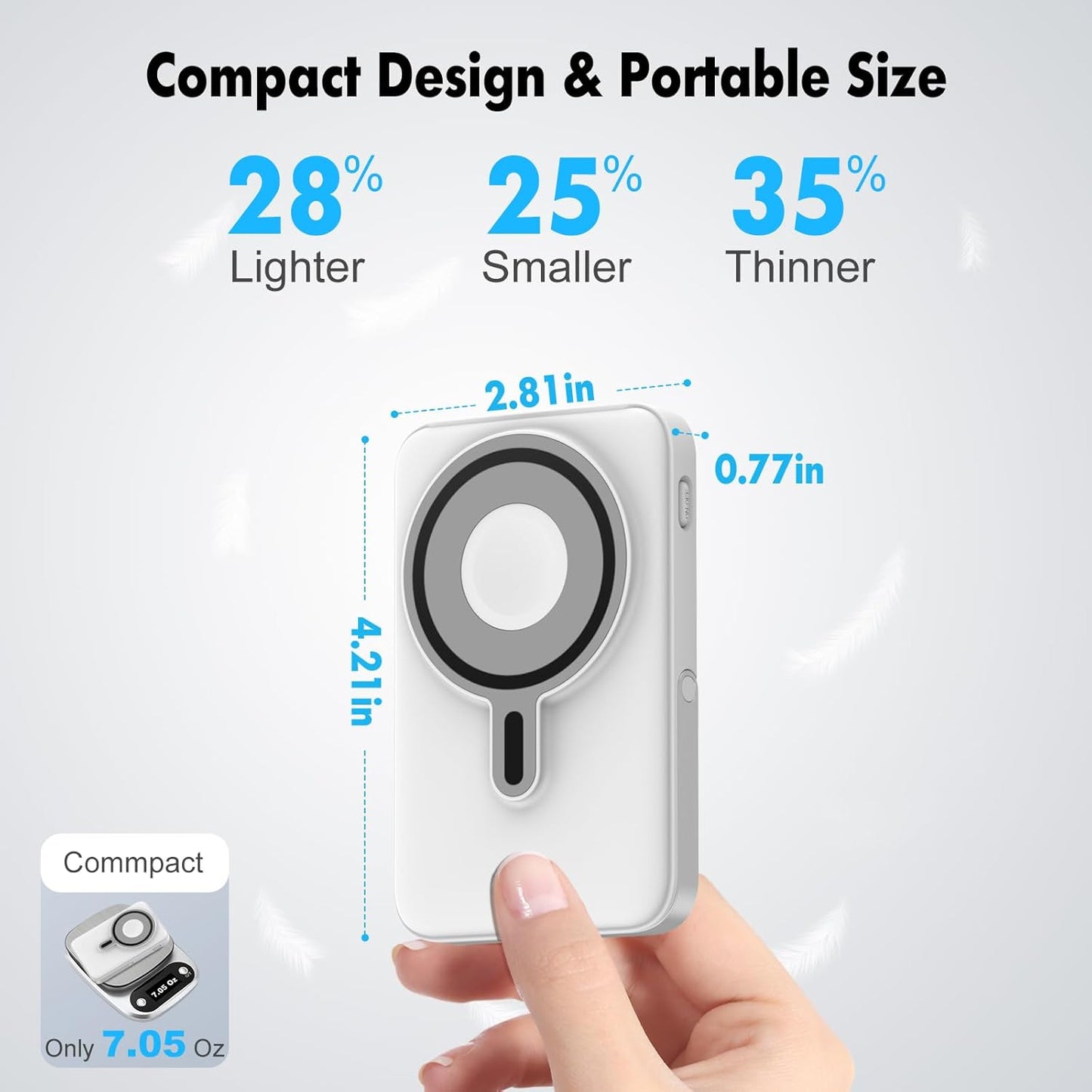 Wireless Portable Charger 10000mAh,3-in-1 Magnetic Power Bank with Built-in Cables LED Display,22.5W Fast Charging Mag-Safe Battery Pack for iPhone 15/14/13/12, Apple Watch Series, Airpods (White)