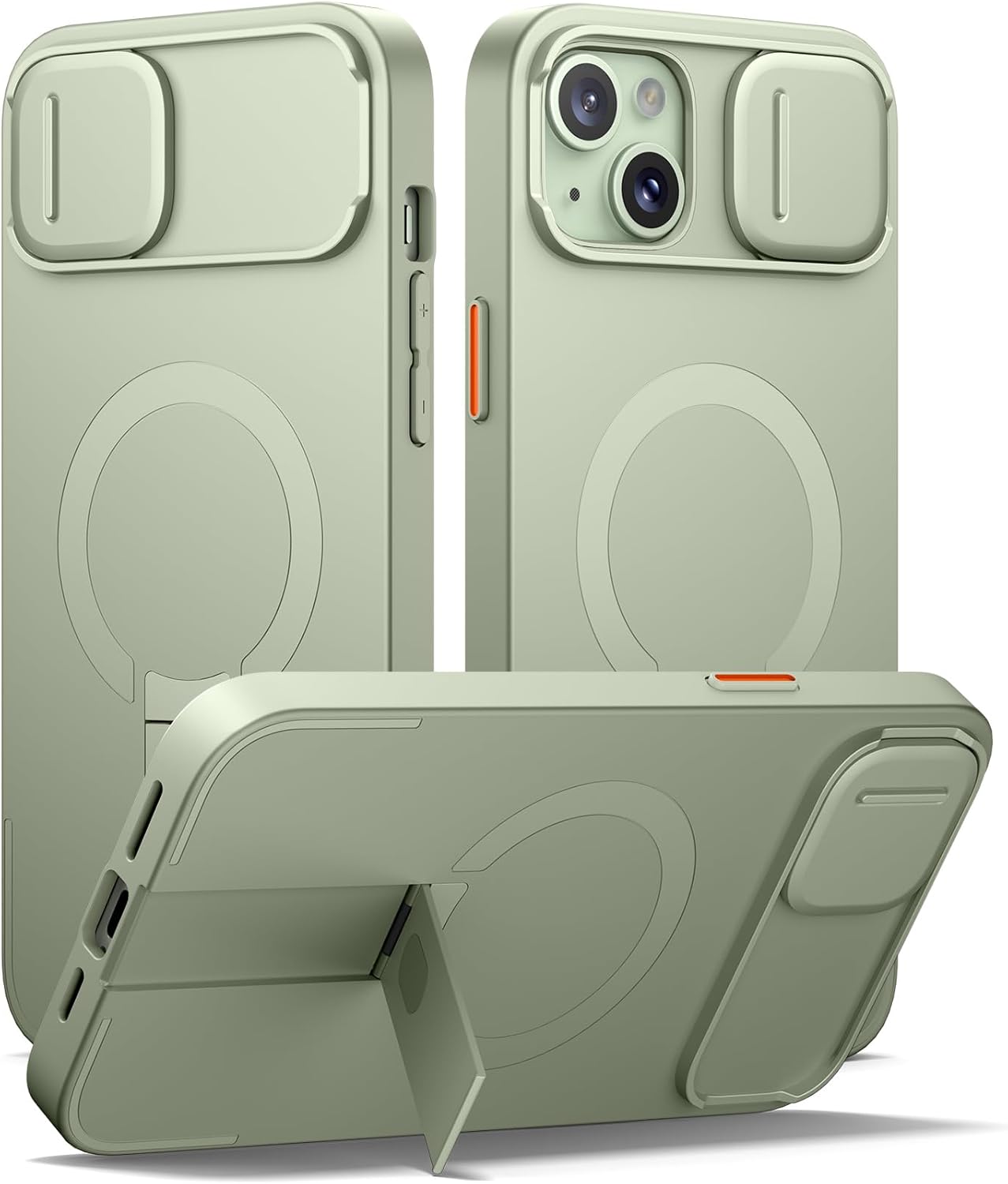 SURITCH for iPhone 14 Plus/15 Plus Case with Magnetic Camera Slide Cover and Adjustable Kickstand