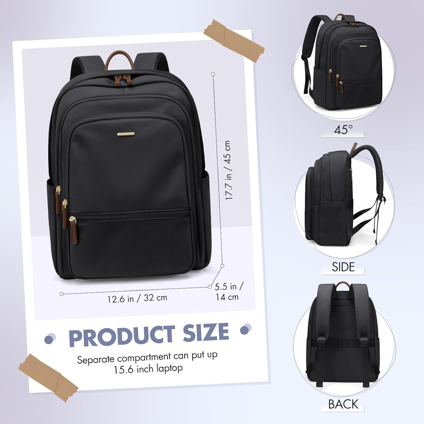 GOLF SUPAGS Backpack for Women Work College Travel Laptop Backpacks Multi-Functional Casual Daypack Teacher Nurse Everyday Bags Fits 15.6 Inch Notebook (Black)