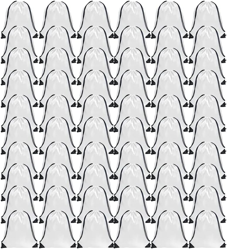 GoodtoU Drawstring Backpack Bulk, 60 Pcs Draw String Bags Cinch Bag Drawstring Gym Bag Sackpack Bags for Women Men, White