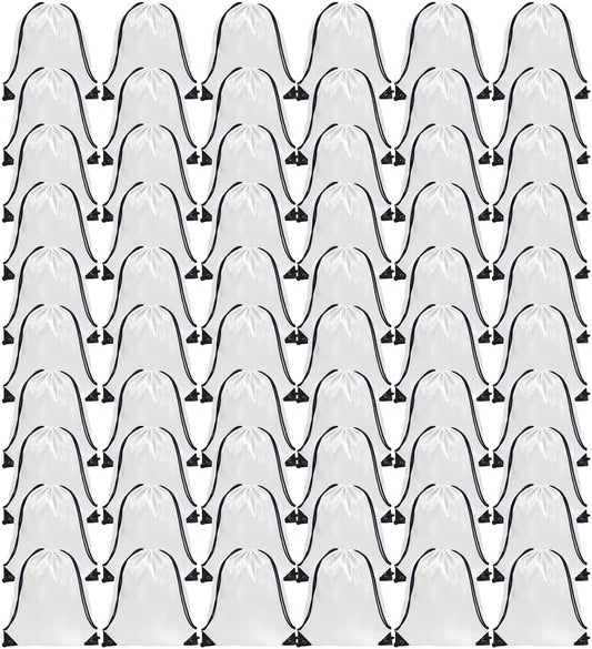 GoodtoU Drawstring Backpack Bulk, 60 Pcs Draw String Bags Cinch Bag Drawstring Gym Bag Sackpack Bags for Women Men, White