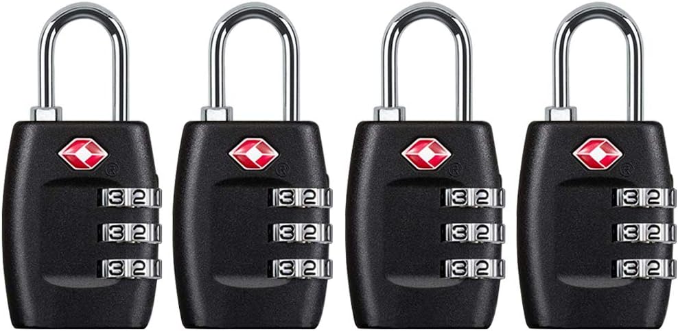 TSA Approved Luggage Lock,3 Digit Small Combination Padlock for Travel Suitcase (Black)