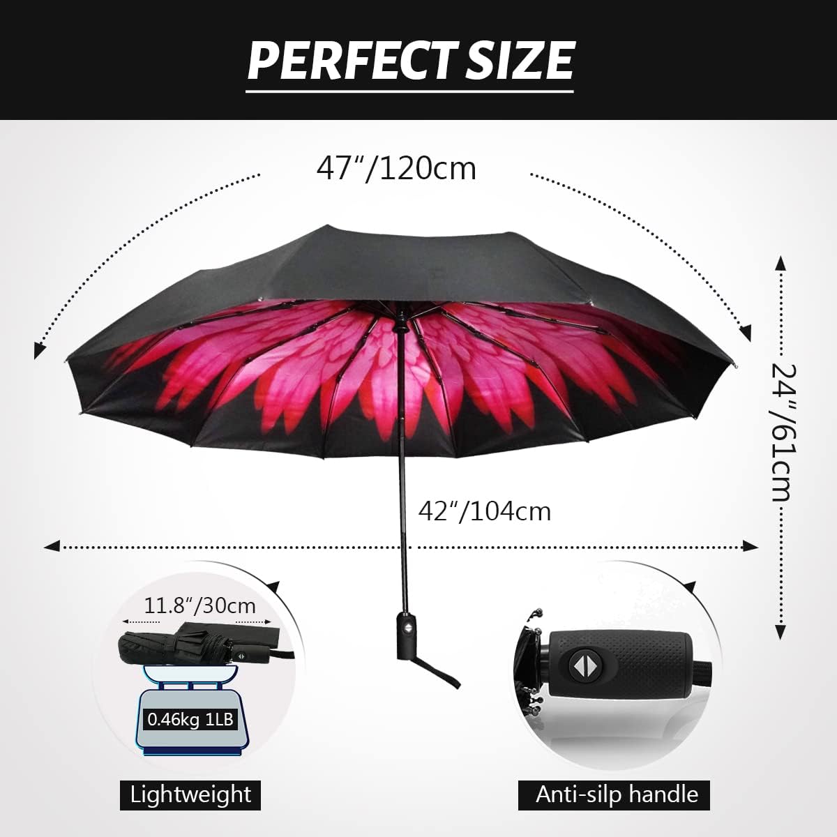 LLanxiry Compact Travel Umbrella, Windproof UV Protection Mini Folding Umbrellas for Rain Small Portable Umbrella for Travel Outdoor Use