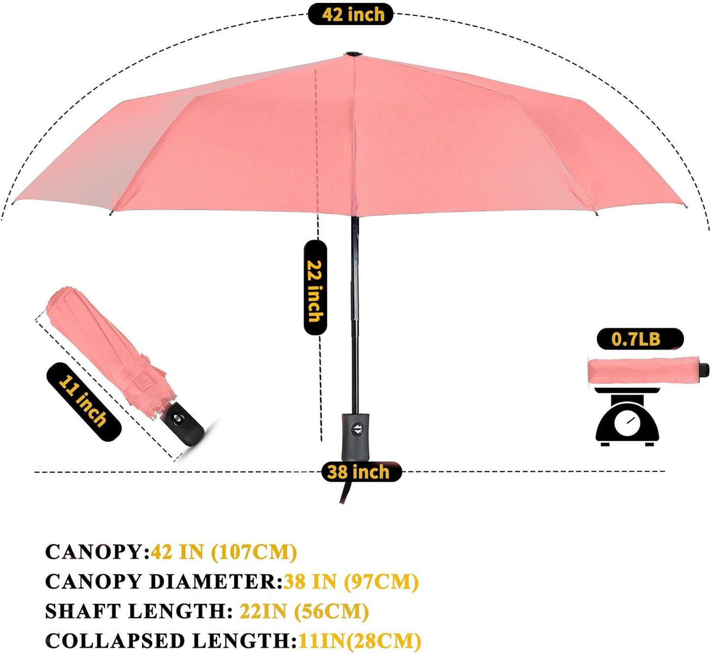 MRTLLOA 42/49 Inch Compact Windproof Travel Umbrella for Rain, Lightweight, Portable, Automatic, Strong, Waterproof Folding Umbrellas for Women, Men and Teenagers