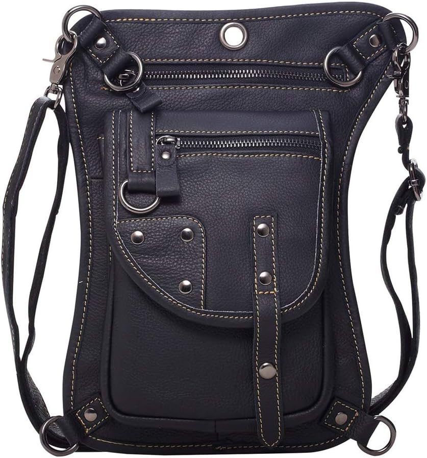 Leather Waist Pack Drop Leg Bag for Men Women Belt Bumbag Multi-Purpose Motorcycle Bike Outdoor Sports Tactical Cycling Riding Hiking Camping Pouch