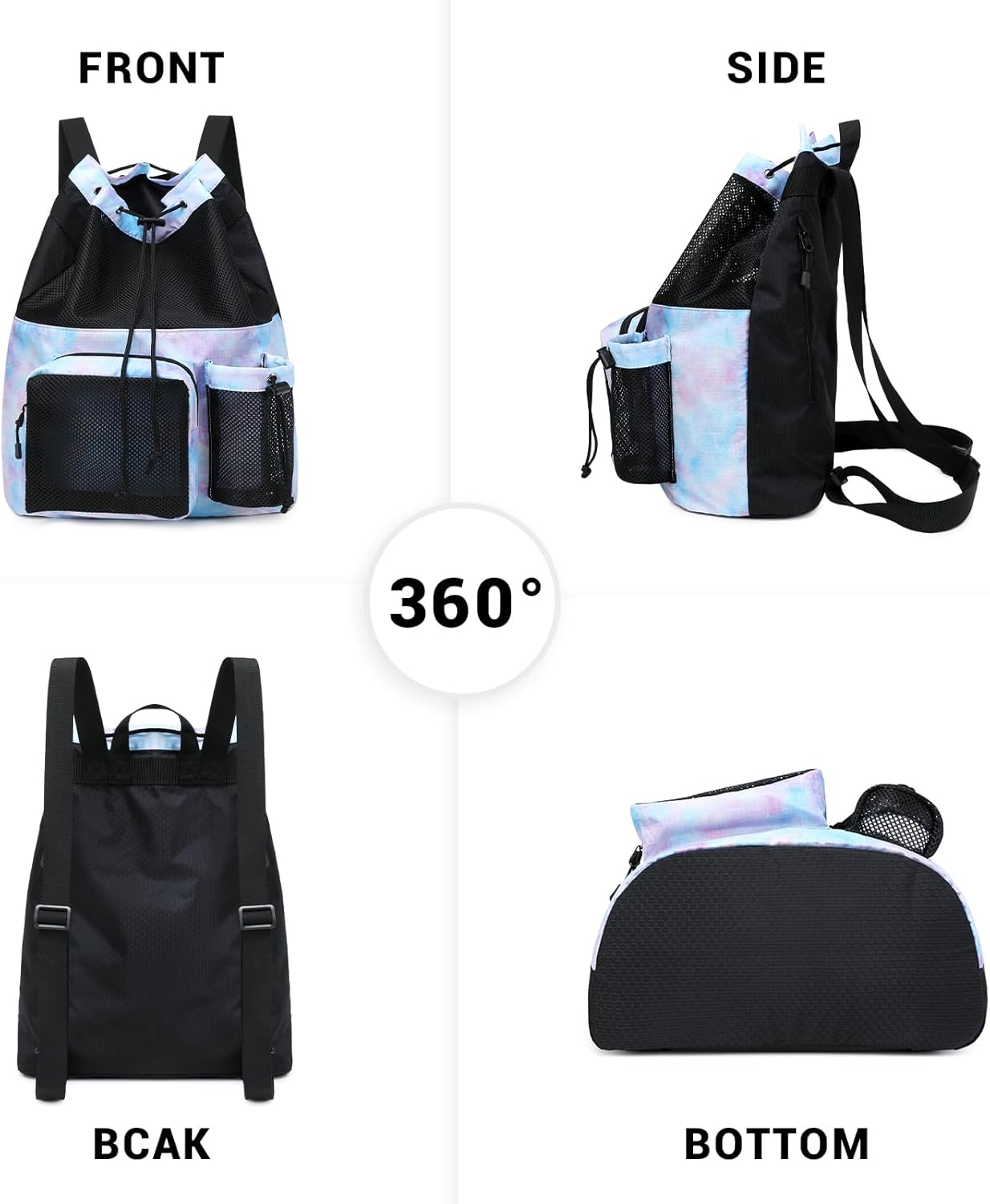 Lohol Large Mesh Drawstring Backpack with Shoe Bag, Durable Swimming String Sack with Handle for
