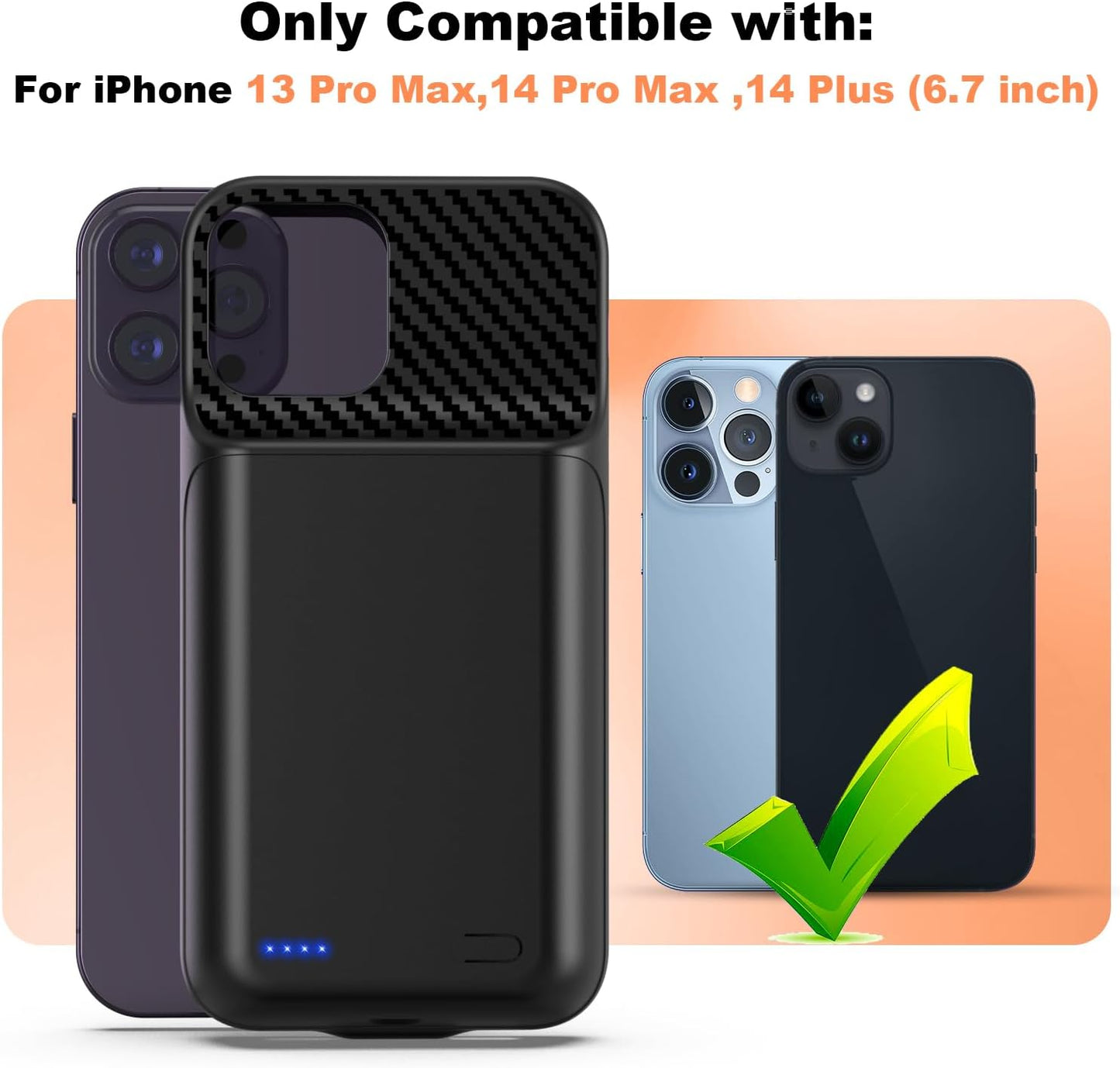 Upgraded 13800mAh Battery Case for iPhone 13 Pro Max, 14 Pro Max, 14 Plus [6.7 Inch] - High Capacity Portable Charger Case with Tempered Glass Screen Protector Black