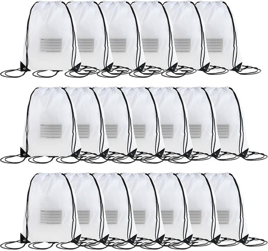 20 Pcs Drawstring Bags,Bulk Draw String Backpack, DIY Gym Sports Cinch Bag Sackpack for Women Men, White