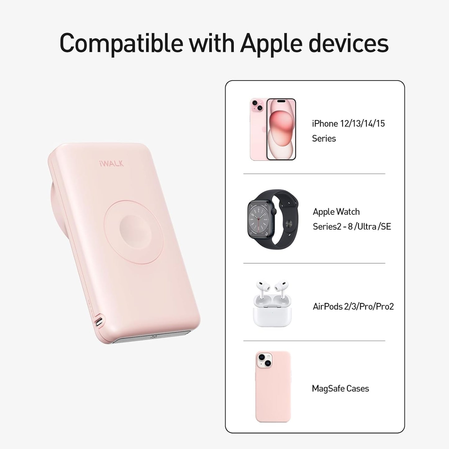 iWALK Magnetic Wireless Power Bank with iWatch Charger,10000mAh PD Fast Charging Portable Charger Compact Battery Pack Compatible with iPhone 17/16/15/14/13/12 Series,Apple Watch Ultra/8/7/6/5/4