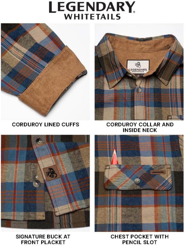 Legendary Whitetails Men's Flannel Shirt Long Sleeve Button Down 100% Cotton