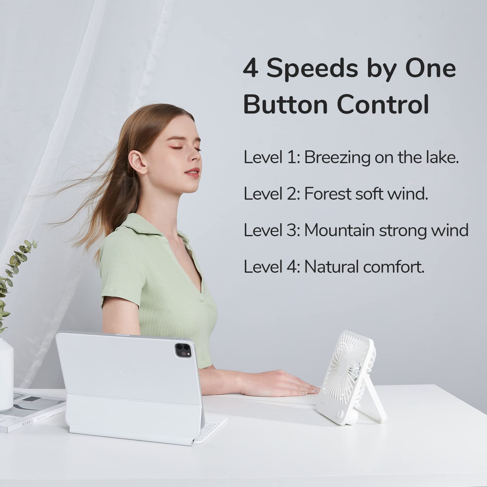JISULIFE Desk Fan Battery Rechargeable, 180°Foldable Portable Personal Fan