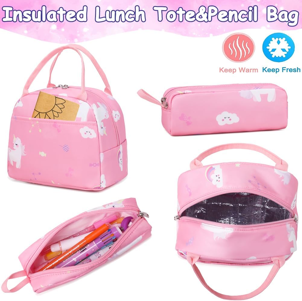 Meisohua Girls Backpack with Lunch Box 3 in 1 Set Kids Backpack for Girls Preschool Kindergarten Elementary School Backpack