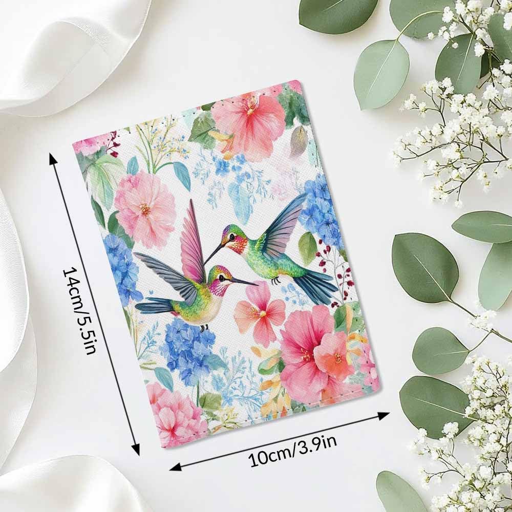 Hummingbird Passport Holder for Travel Watercolor Tropical Flowers and Bird PU Leather Passport Cover Wallet Cute Passport Card Holder for Women and Men