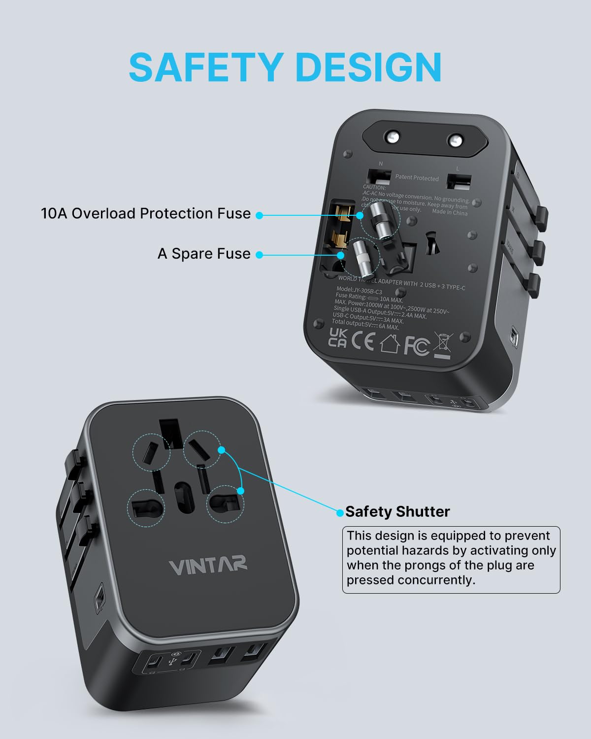 VINTAR Universal Travel Adapter 30W, International Power Adapter