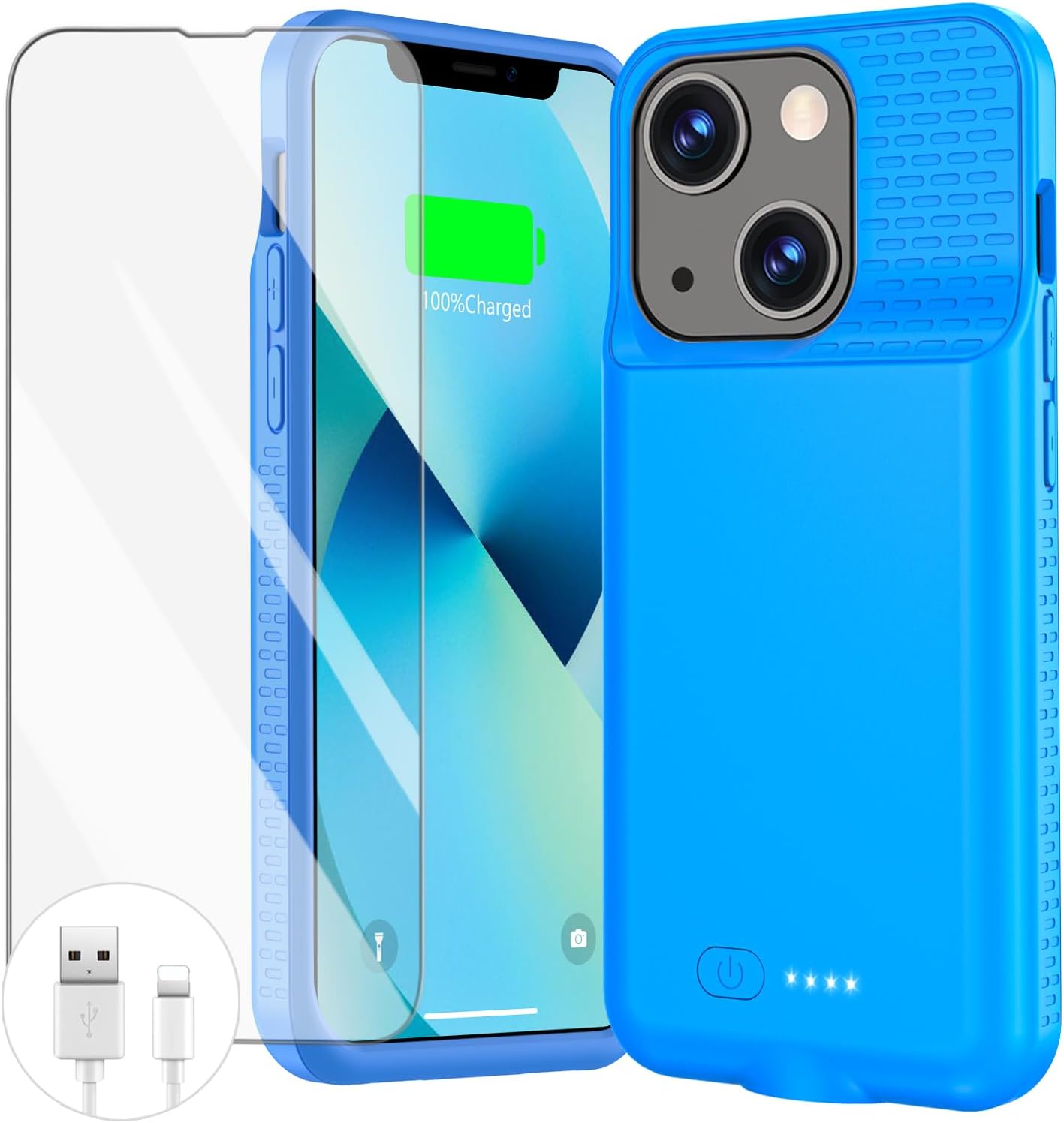 GIN FOXI Battery Case for iPhone 14/14 Pro/13/13 Pro, 15W Fast Charging Case Charger 7000mAh Powerful Extra Juice Box Rechargeable Battery Pack for iPhone 14&14Pro&13&13Pro, 6.1" Blue