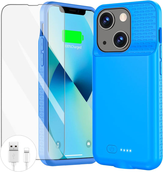 GIN FOXI Battery Case for iPhone 14/14 Pro/13/13 Pro, 15W Fast Charging Case Charger 7000mAh Powerful Extra Juice Box Rechargeable Battery Pack for iPhone 14&14Pro&13&13Pro, 6.1" Blue