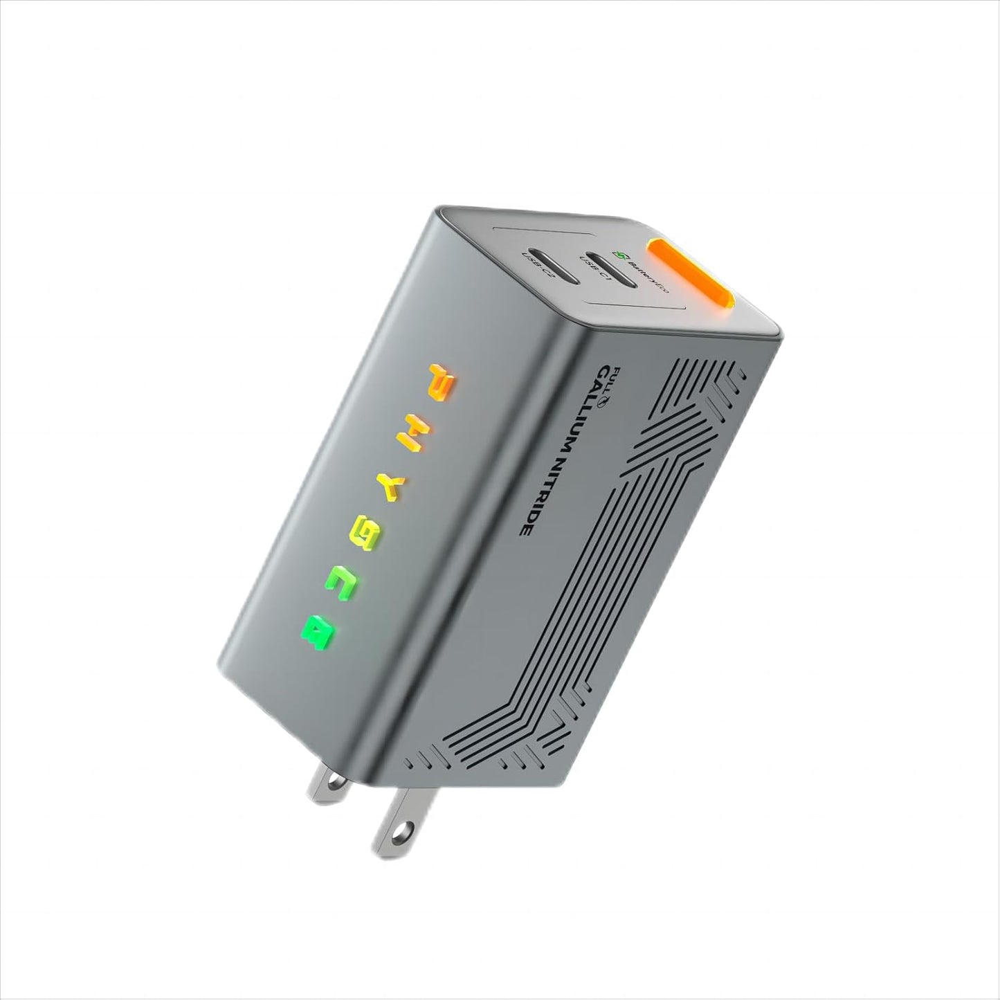 67W RGB Eco Fast Charger: 2-Port Type C Charger Compact Foldable Power Adapter for iPhone 11-17 Series, MacBook, Galaxy, iPad Pro, Apple Watch (Webb Gray)