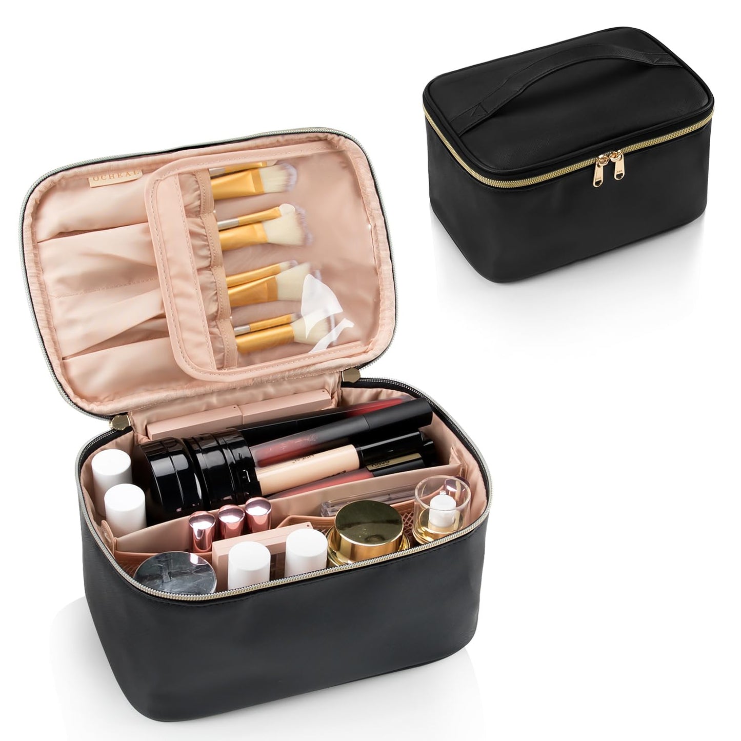 OCHEAL Makeup Bag, Portable Cosmetic Bag Black Make up Case Toiletry Bag