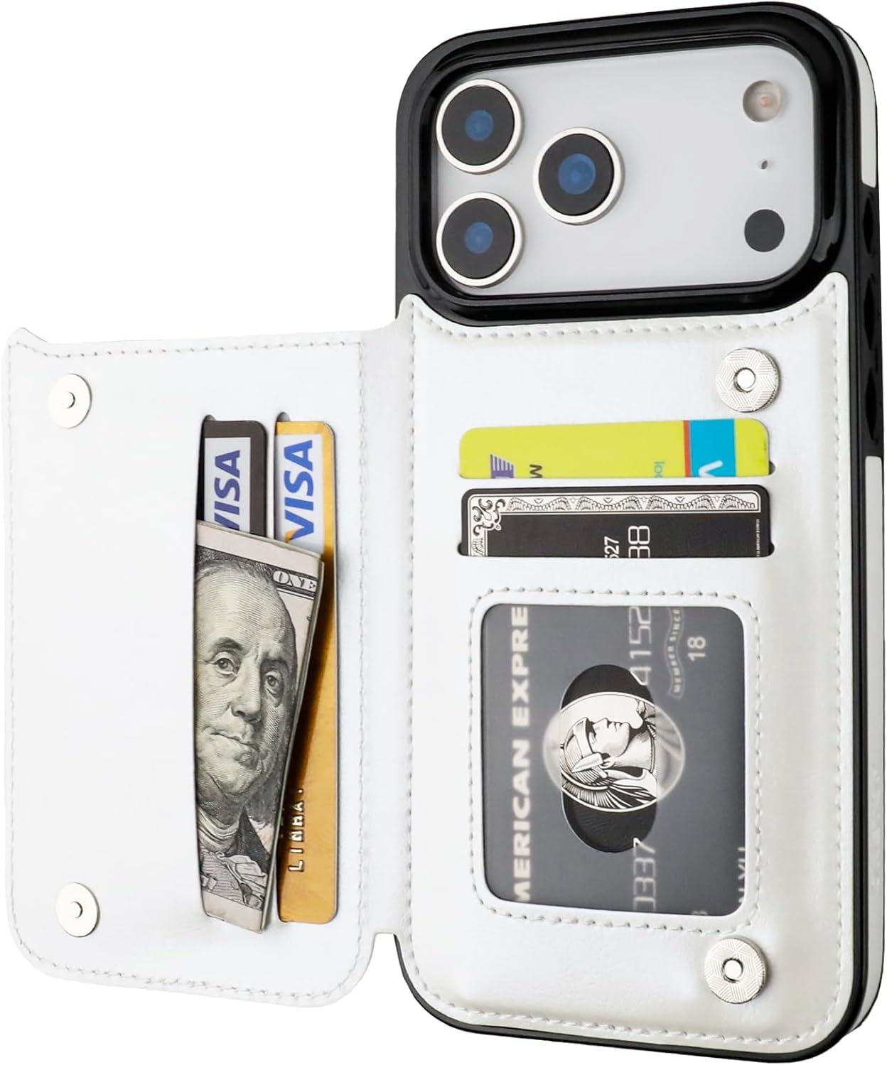 Miracase Magnetic for iPhone 15 Pro Max Flip Case 6.7'' Full-Body Drop Proof Flip Case for iPhone 15 Pro Max with Card Holder,Matte White