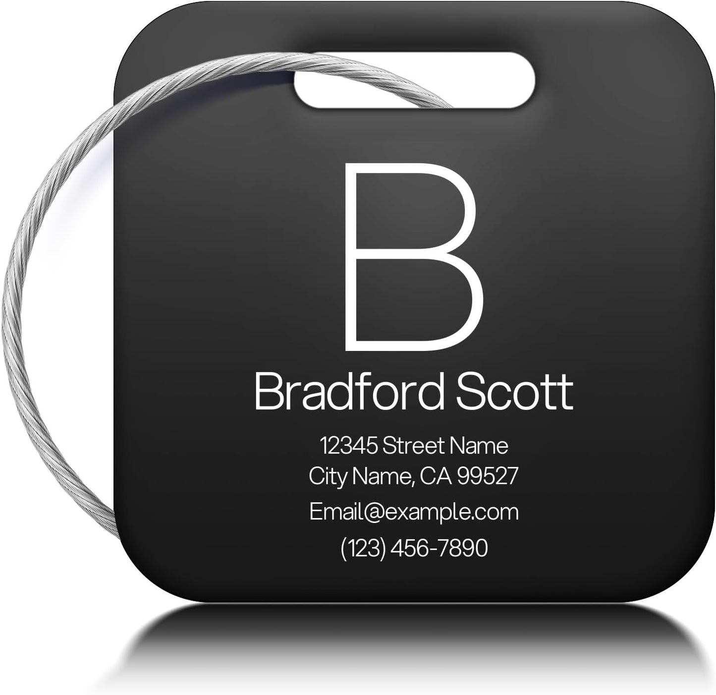 Initial Personalized Luggage Tags for Suitcases - Laser Engraved Stainless Steel Custom Name ID Tag for Backpack and Bag Kids, Women - Metal Baggage Tags Travel Essentials Accessories(Square-Black)