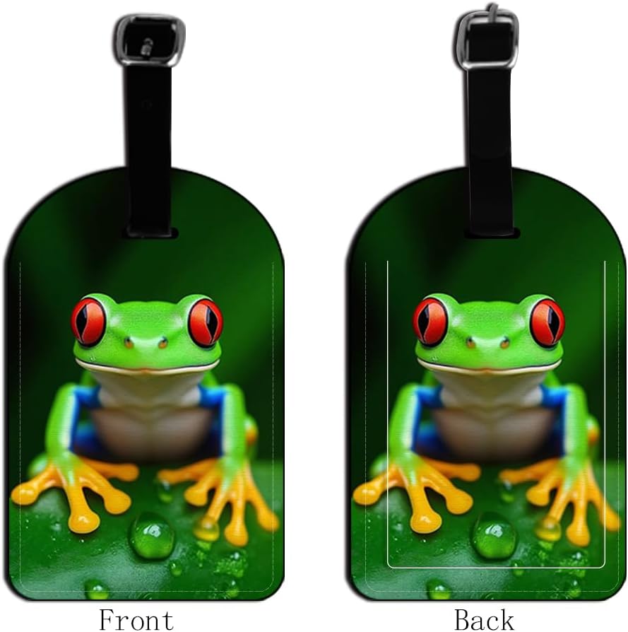 Green Red Eyed Tree Frog Luggage Tag Tropical Rainforest Luggage Tag Suitcase ID Leather Travel Bag Label - 1 pack