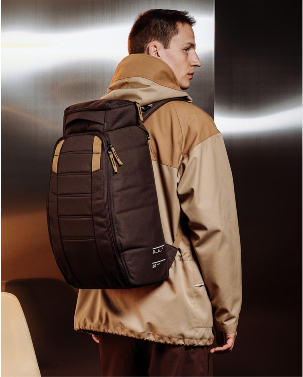 Db Journey The Hugger - Durable Travel Backpack with Laptop Compartment for Work & Gym, Luggage Backpack with Roller Bag Attachment, Full-Zip Main Compartment, 30L - Espresso