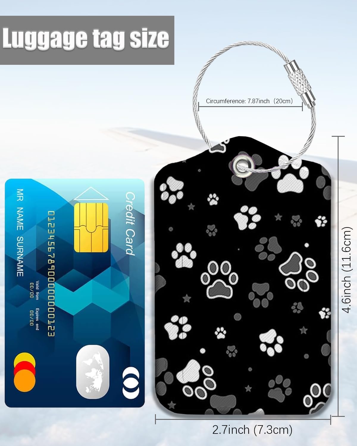 2 Pack Luggage Tags for Suitcase, Leather Suitcase Tags Cruise Ship with Privacy Cover and Double Metal Loop for Women Men Girls Boys Travel Baggage Bag Backpack Tags,Black White Dogs Paw