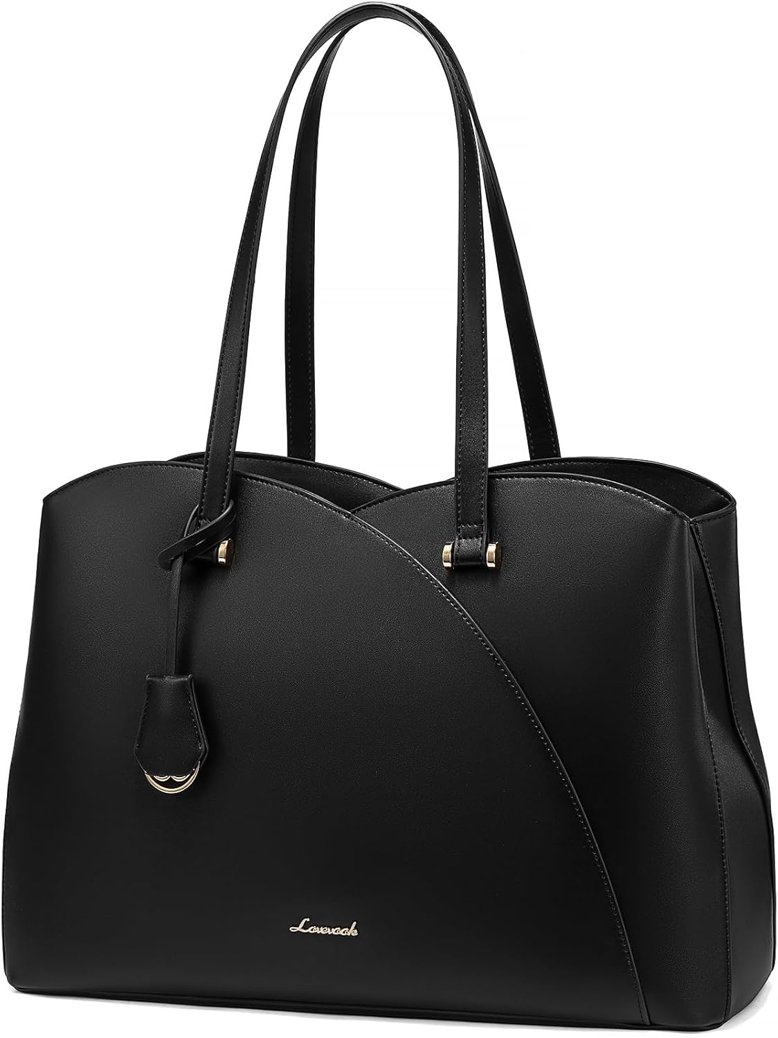 LOVEVOOK Laptop Tote Bag for Women, Work Bags Laptop Bag Teacher Tote Bag, Leather Computer Bag Large Purses Handbag Professional Briefcase, Black, Fits 15.6 Inch Laptop, Black