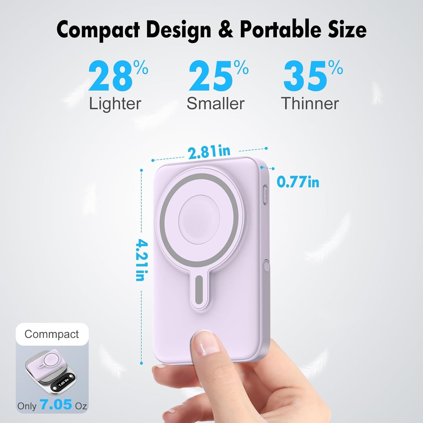 Wireless Portable Charger 10000mAh,3-in-1 Magnetic Power Bank with Built-in Cables LED Display,22.5W Fast Charging Mag-Safe Battery Pack for iPhone 15/14/13/12, Apple Watch Series, Airpods (Purple)