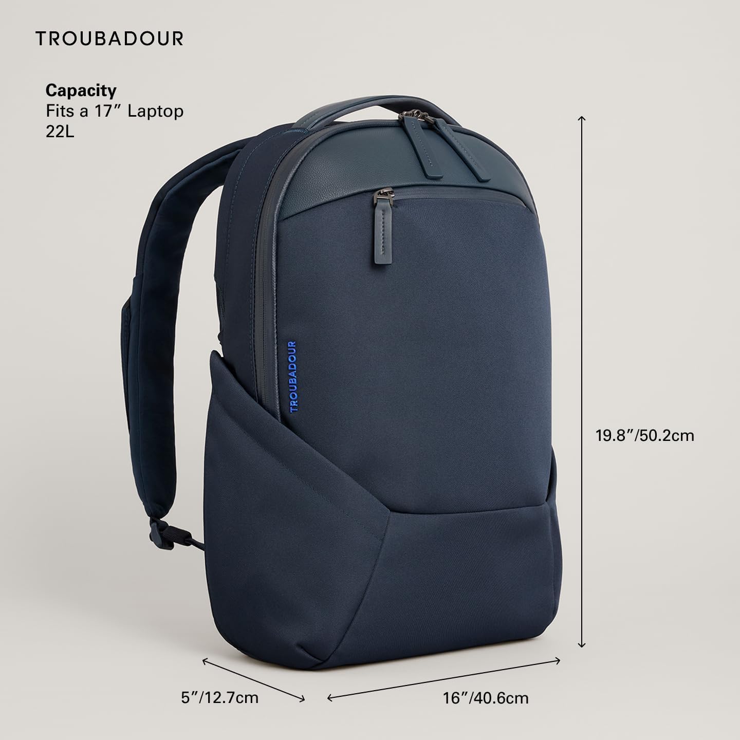 Troubadour Apex 4.0-22L Premium Laptop Backpack - Ergonomic & Water Resistant - Designed for Work and Travel - Ink Blue