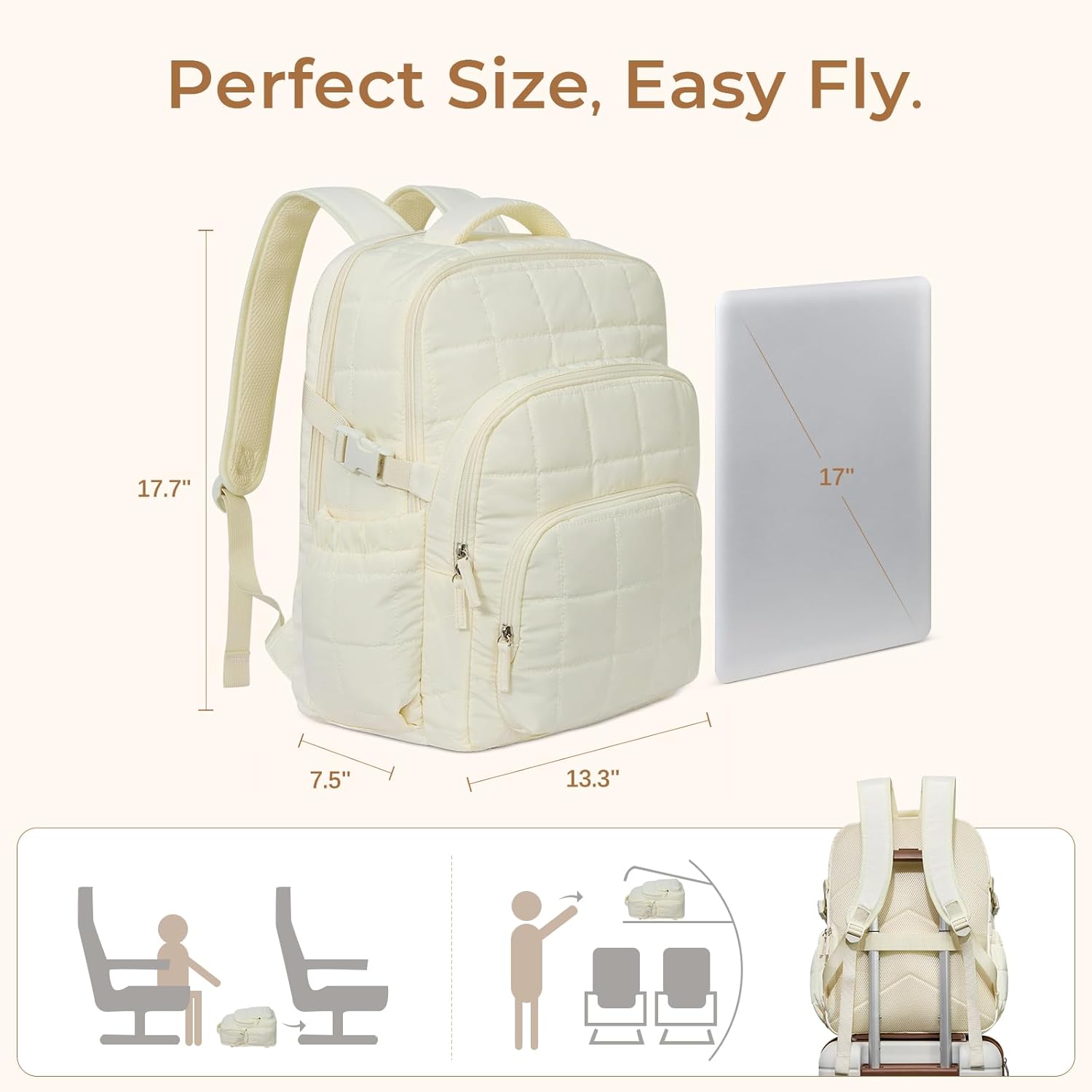 CLUCI Wrinkle-Resistant Laptop Backpack for Women, 17.3 Inch Anti Theft Travel Backpack, Puffer