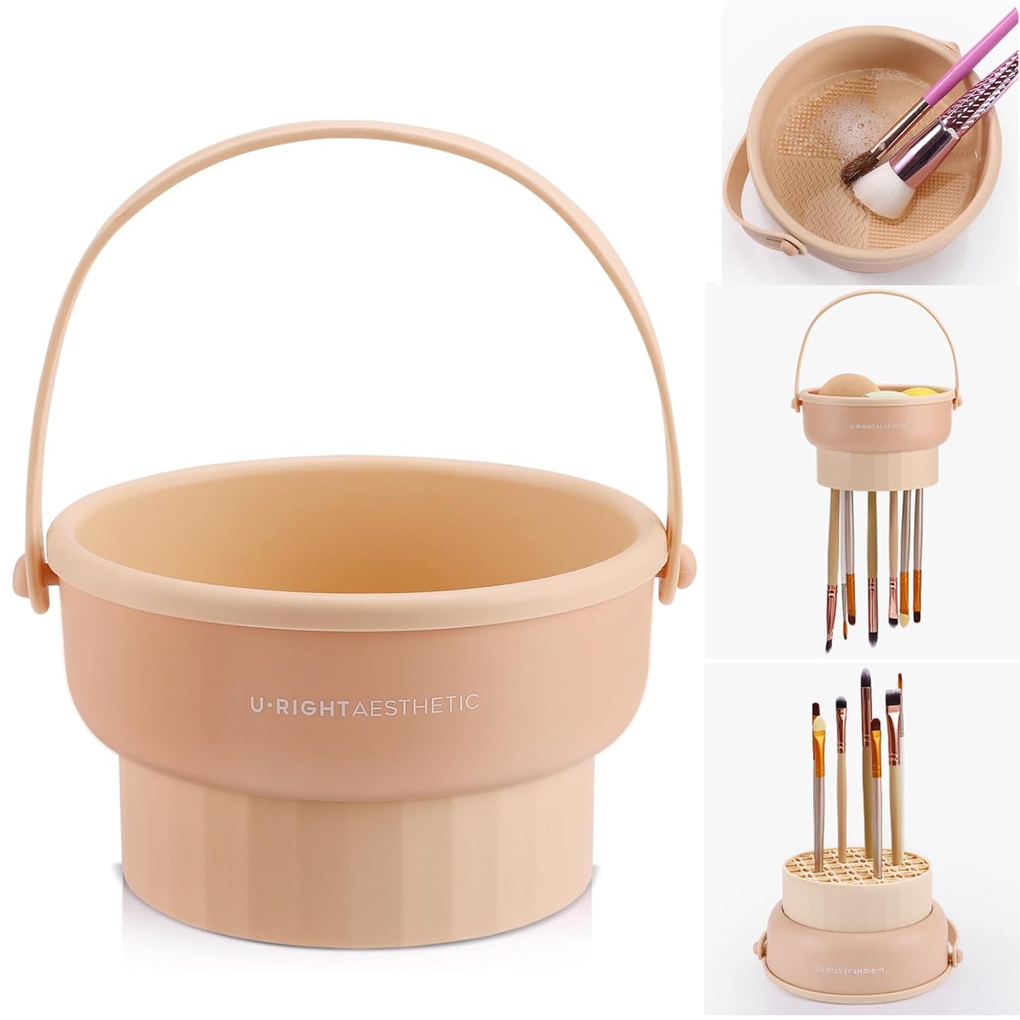 Makeup Brush Cleaner Mat 3 in 1 Silicone Makeup Brush Cleaner Bowl Cosmetic Brushes Cleaning Tool