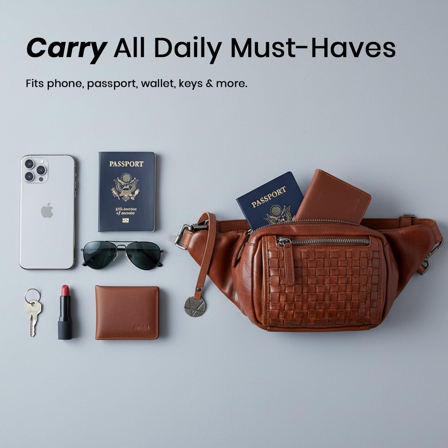 Genuine Leather Waist Bag Unisex, Waist Bag for Travel Trendy Casual Travelling Essentials Kept Bag Stylish, Durable, and Secure Travel Companion(VL-094-COGNAC)